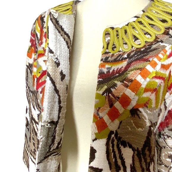 CHICO’S Blazer Jacket Embroidery & Rick Rack Details Size 1 or Women’s 8 - Picture 13 of 15